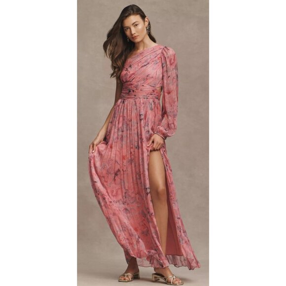 NWT - Anthropologie Iris One-Shoulder Cut-Out Printed Chiffon Gown SIZE LARGE - Picture 2 of 5
